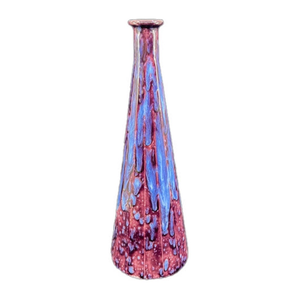 Vintage Studio Pottery Purple Drip Glaze Decanter Vase Empoli Bottle Style MCM